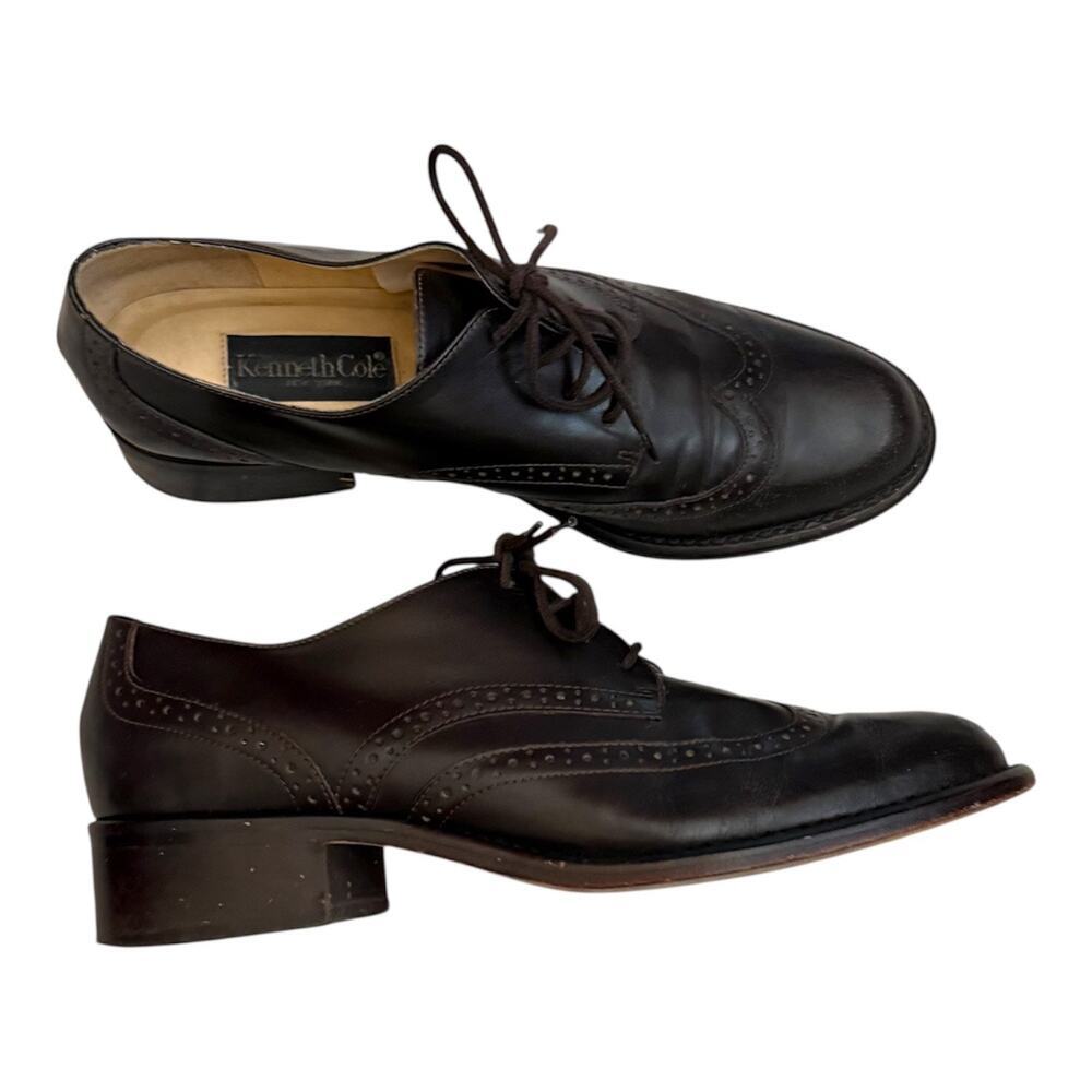 Kenneth Cole Brown Leather Wingtip Oxford Shoes Size 8 Classic Dress - Picture 2 of 6